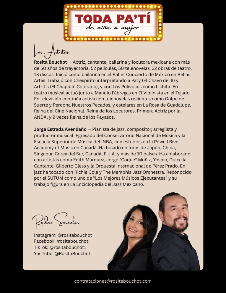 Kit de prensa, página 5: Rosita Bouchot y Jorge Estrada Avendaño